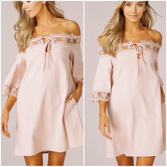 022 Boho Floral Lace Pocket Off Shoulder Mini Dress - Picture 4 of 4